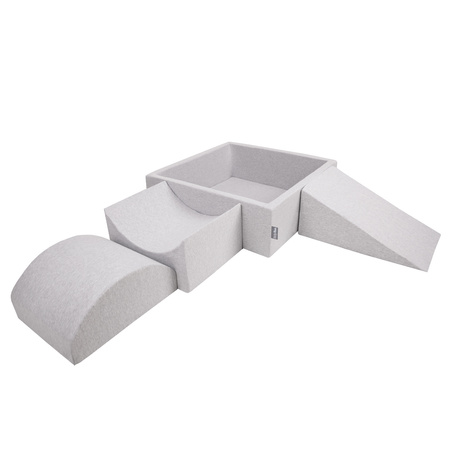KiddyMoon Aire De Jeux en Mousse avec Carré Piscine À Balles pour Enfants, gris clair: perle/gris/transparent/rose poudré, Piscine (300 Balles) + Version 4