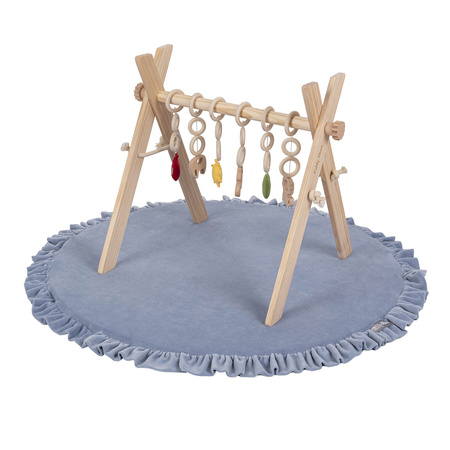 Jouet d'Activité avec 3 Pendentifs Portique d'Éveil Arche de Jeux Baby Gym, Naturelle avec Bleu Glacier tapis, UNI