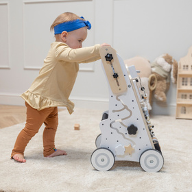 KiddyMoon Trotteur avec un Tableau D'activité, Chariot de Marche pour Bébé, Noir-Blanc, Standard