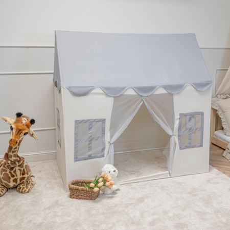 KiddyMoon Tente de Jeux Pour Enfants Maison En Forme De Pavillon Maison Pliable Cabane Enfant Espace Créatif Et Confortable Pour Jouer Intérieur Et Extérieur, blanc-gris: beige pastel/blanc/noir, 400 Balles