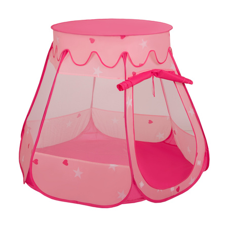 Tente Château Pour Enfants Tente de Jeu Avec Balles Colorées Jouet Cabane Pop-up Château Facile À Monter Maison de Jeu Pour Intérieur et Extérieur, rose:menthe:blanc/gris/babyblue/rose poudré, 105x90cm/300 balles
