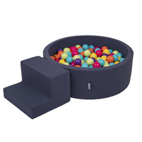 KiddyMoon Aire De Jeux en Mousse avec Rond Piscine à Balles pour Enfants, bleu foncé:vertClr/jaune/turq/orange/rfoncé/violet, Piscine (200 Balles)+ Marches