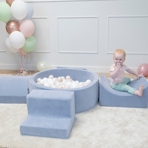 KiddyMoon Parcours Motricité En Mousse Avec Balles Enfants Favorise Créativité, ciemnoszary: pastelowy beż-biały-perła