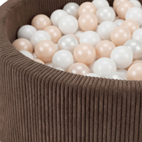 KiddyMoon Piscine Bébé, Piscine À Balles Pour Bébé Et Enfant, Piscine Enfant En Mousse Douce, Housse Côtelée Lavable, Marron: Beige pastel/Blanc/Perle, 90x30cm/200 Balles