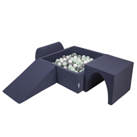 KiddyMoon Aire De Jeux en Mousse avec Carré Piscine À Balles pour Enfants, bleu foncé:blanc/gris/menthe, Piscine (300 Balles) + Version 2