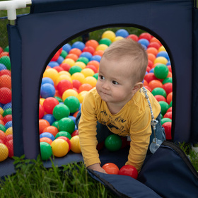 parc bébé hexagonal pliable avec balles plastiques, Bleu:perle/gris/transparent/babyblue/menthe, 200 balles