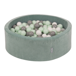 KiddyMoon Piscine À Balles pour Enfants Mousse Côtelé Pour Motricité Bébé, Vert : blanc/gris/menthe, 90x30cm/200 Balles