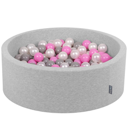 KiddyMoon Piscine à Balles ∅ 7Cm pour Bébé Rond Fabriqué En UE, gris clair:perle/gris/rose, 90x30cm/200 balles