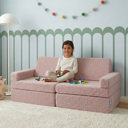 KiddyMoon Canapé Enfant en Mousse et Housse Teddy, Modulaire et Pliable, avec 2 Coussins, pour Jouer, Lire et se Détendre, rose, Canapés avec 2 Oreillers