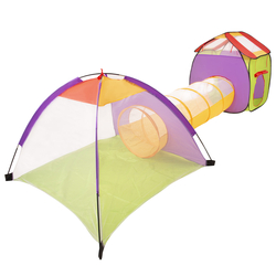 3en1 Tente de Jeux avec Tunnel Piscine à Boules avec Balles pour Enfants, bleu, 120x100x375