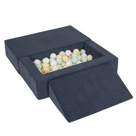 KiddyMoon Canapé en Mousse pour Enfants avec Balles et Pente Parfait Pour la Chambre D'enfant Léger Modulable Confortable Sécurisé Idéal pour Jouer et Se Détendre, bleu foncé: jaune pastel/blanc/menthe, Canapé/Pente + 100 Balles