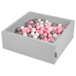KiddyMoon Piscine à Balles ∅ 7Cm pour Bébé Carré Fabriqué En UE, gris clair: blanc/gris/rose poudré, 90x30cm/200 balles