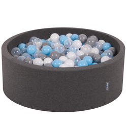 KiddyMoon Piscine à Balles ∅ 7Cm pour Bébé Rond Fabriqué En UE, gris foncé: gris/blanc/transparent/babyblue, 90x30cm/200 balles