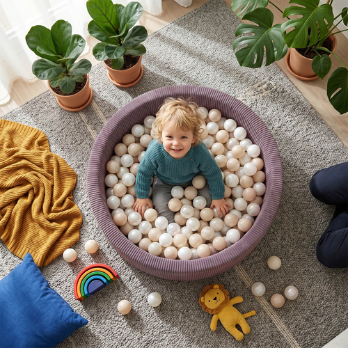 KiddyMoon Piscine Bébé 90 X 30 Cm Avec 200 Balles, Piscine À Balles Pour Bébé Et Enfant, Piscine Enfant En Mousse Douce, Housse Côtelée Lavable, Violet: Bleu past/Jaune past/Blanc/Menthe/Rose pdr, 90x30cm/200 Balles