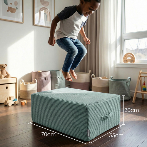 KiddyMoon Coussin Sauteur Enfant Mini Trampoline Interieur Rembourrage A Ressorts Housse Amovible En Tissu Cotele Deux Poignees Des 3 Ans, Vert, Mini Trampoline