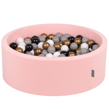 KiddyMoon Piscine à Balles ∅ 7Cm pour Bébé Rond Fabriqué En UE, rose: blanc/gris/noir/or, 90x30cm/200 balles
