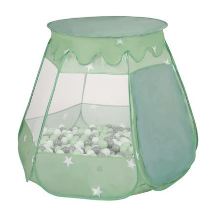 Tente Château Pour Enfants Tente de Jeu Avec Balles Colorées Jouet Cabane Pop-up Château Facile À Monter Maison de Jeu Pour Intérieur et Extérieur, menthe:blanc/gris/menthe/rose poudré, 105x90cm/200 balles