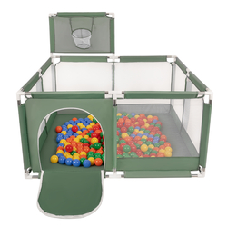 parc bébé avec balles plastiques aire de jeu pliable basket, vert : jaune/vert/bleu/rouge/orange , 100 balles