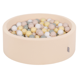 KiddyMoon Piscine à Balles ∅ 7Cm pour Bébé Rond Fabriqué En UE, beige: beige pastel/vert de gris/jaune pastel/blanc, 90x30cm/200 balles