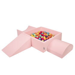 KiddyMoon Aire De Jeux en Mousse avec Carré Piscine À Balles pour Enfants, rose:vert clair/jaune/turq/orange/r.foncé/violet, Piscine (200 Balles) + Version 4