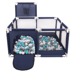 parc bébé avec balles plastiques aire de jeu pliable basket, Bleu:gris/blanc/turquoise, 100 balles