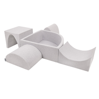 KiddyMoon Aire De Jeux en Mousse avec Quart Angulaire Piscine À Balles pour Bébé, gris clair: blanc/gris/rose poudré, Piscine (300 Balles) + Version 1