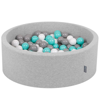 KiddyMoon Piscine à Balles ∅ 7Cm pour Bébé Rond Fabriqué En UE, gris clair:blanc/gris/turquoise clair, 90x30cm/200 balles