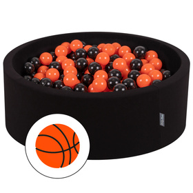 KiddyMoon Piscine à Balles ∅ 7Cm pour Bébé Rond Fabriqué En UE, ballon de basket-ball: noir/orange, 90x30cm/200 balles