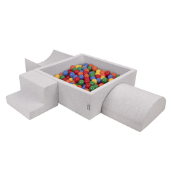 KiddyMoon Aire De Jeux en Mousse avec Carré Piscine À Balles pour Enfants, gris clair: jaune/vert/bleu/rouge/orange, Piscine (200 Balles) + Version 6