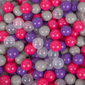 KiddyMoon Balles Colorées Plastique ∅7cm pour Piscine Enfant Bébé Fabriqué en EU, rose foncé/violet/transparent/gris, 100 Balles/7cm