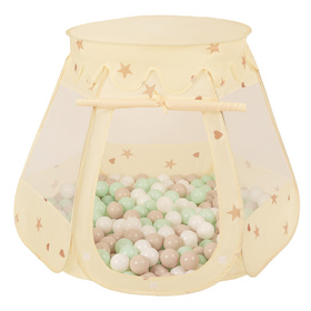 Tente Château Avec Les Balles Plastiques Piscine à Balles Pour Enfants, Beige Clair: Beige Pastel/Blanc/Menthe, 105x90cm/100 balles