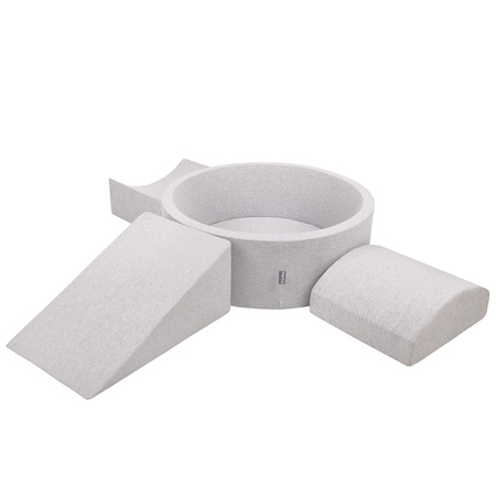 KiddyMoon Aire De Jeux en Mousse avec Rond Piscine à Balles pour Enfants, gris clair: blanc/gris/rose poudré, Piscine (200 Balles) + Version 4