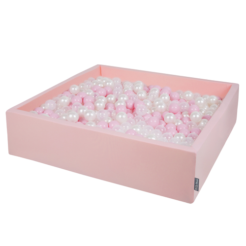KiddyMoon Piscine À Balles Grande Carré pour Bébé, Fabriqué en UE, rose:rose poudré-perle-transparent, 120x30cm/300 balles