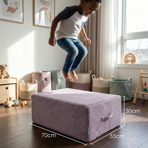 KiddyMoon Coussin Sauteur Enfant Mini Trampoline Interieur Rembourrage A Ressorts Housse Amovible En Tissu Cotele Deux Poignees Des 3 Ans, Violet, Mini Trampoline