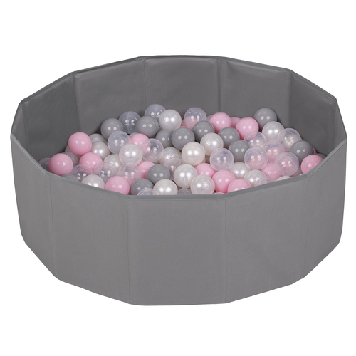 piscine à balles multicolores piscine pliable pour les enfant, gris: perle/gris/transparent/rose poudré, 300 balles