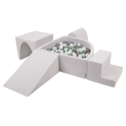 KiddyMoon Aire De Jeux en Mousse avec Quart Angulaire Piscine À Balles pour Bébé, gris clair: blanc/gris/menthe, Piscine (200 Balles) + Version 3