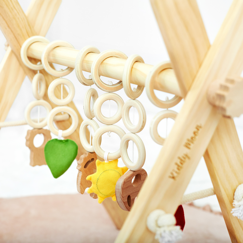Gymnase D'activités En Bois Pour Bébé 0-12 Mois – Portique D'éveil Avec Jouets Suspendus – Stimulation Motrice Et Sensorielle