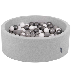 KiddyMoon Piscine à Balles ∅ 7Cm pour Bébé Rond Fabriqué En UE, gris clair:blanc/gris/argenté, 90x30cm/200 balles
