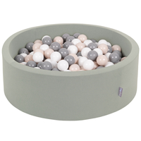 KiddyMoon Piscine À Balles ∅ 7Cm pour Bébé Rond Fabriqué en UE, sauge : beige pastel/gris/blanc, 90x30cm/300 Balles