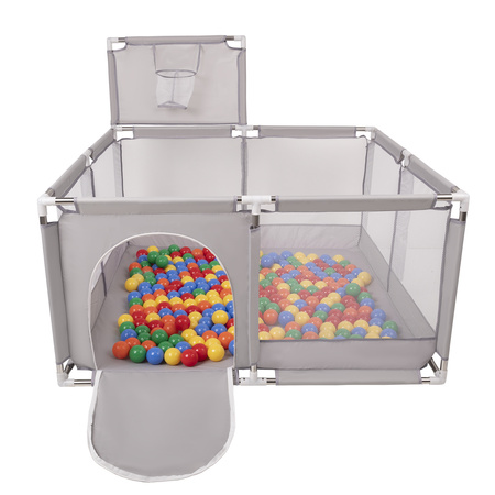 parc bébé avec balles plastiques aire de jeu pliable basket, Gris:jaune/vert/bleu/rouge/orange, 200 balles