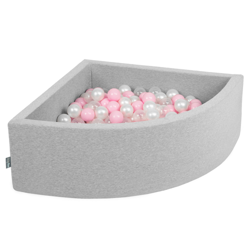 KiddyMoon Piscine à Balles ∅ 7Cm pour Bébé Quart Angulaire Fabriqué En UE, gris clair: rose poudré/perle/transparent, 90x30cm/300 Balles