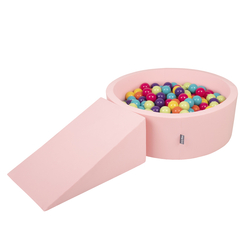KiddyMoon Aire De Jeux en Mousse avec Rond Piscine à Balles pour Enfants, rose:vert clair/jaune/turq/orange/r.foncé/violet, Piscine (100 Balles)+ Pente