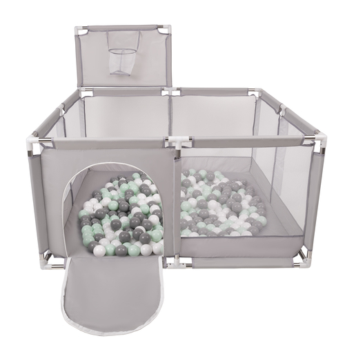 parc bébé avec balles plastiques aire de jeu pliable basket, Gris:blanc/gris/menthe, 100 balles