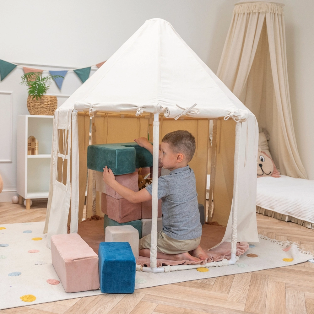 Tente De Jeu Pour Enfants Avec Tapis - Maison D'intérieur/extérieur - Pour 3-6 Ans - Montage Facile - Beige - 3