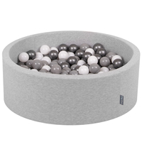 KiddyMoon Piscine à Balles ∅ 7Cm pour Bébé Rond Fabriqué En UE, gris clair:blanc/gris/argenté, 90x30cm/300 Balles