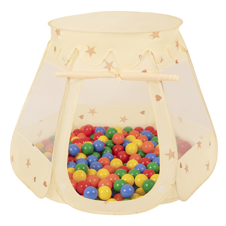 Tente Château Avec Les Balles Plastiques Piscine à Balles Pour Enfants, Beige Clair: Jaune/ Bleu/ Rouge/ Orange, 105x90cm/100 balles