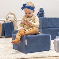 KiddyMoon Canapé en Mousse pour Enfants avec Deux Poufs Pour chambre d'enfant Léger Confortable Polyvalent Housse Amovible Design Moderne Parfait pour Jouer, bleu foncé, Canapé/Pouf