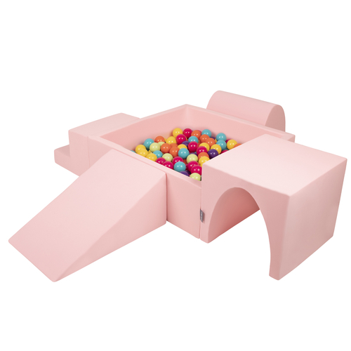 KiddyMoon Aire De Jeux en Mousse avec Carré Piscine À Balles pour Enfants, rose:vert clair/jaune/turq/orange/r.foncé/violet, Piscine (300 Balles) + Version 3