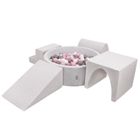 KiddyMoon Aire De Jeux en Mousse avec Rond Piscine à Balles pour Enfants, gris clair: blanc/gris/rose poudré, Piscine (200 Balles) + Version 3