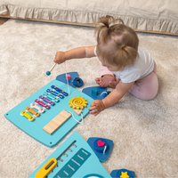 KiddyMoon Montessori Planche Activité Dinosaure Pour Enfants Bois Éducatif AB-001, bleu, UNI